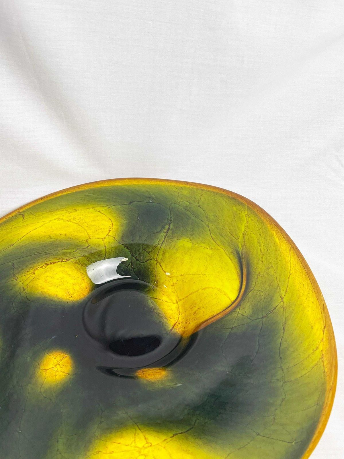 Vintage Large Yellow And Black Glass Bowl. Large Unusual Glass Dish, Vintage Artglass, Mid Century Modern Aesthetic, Original photo furniture