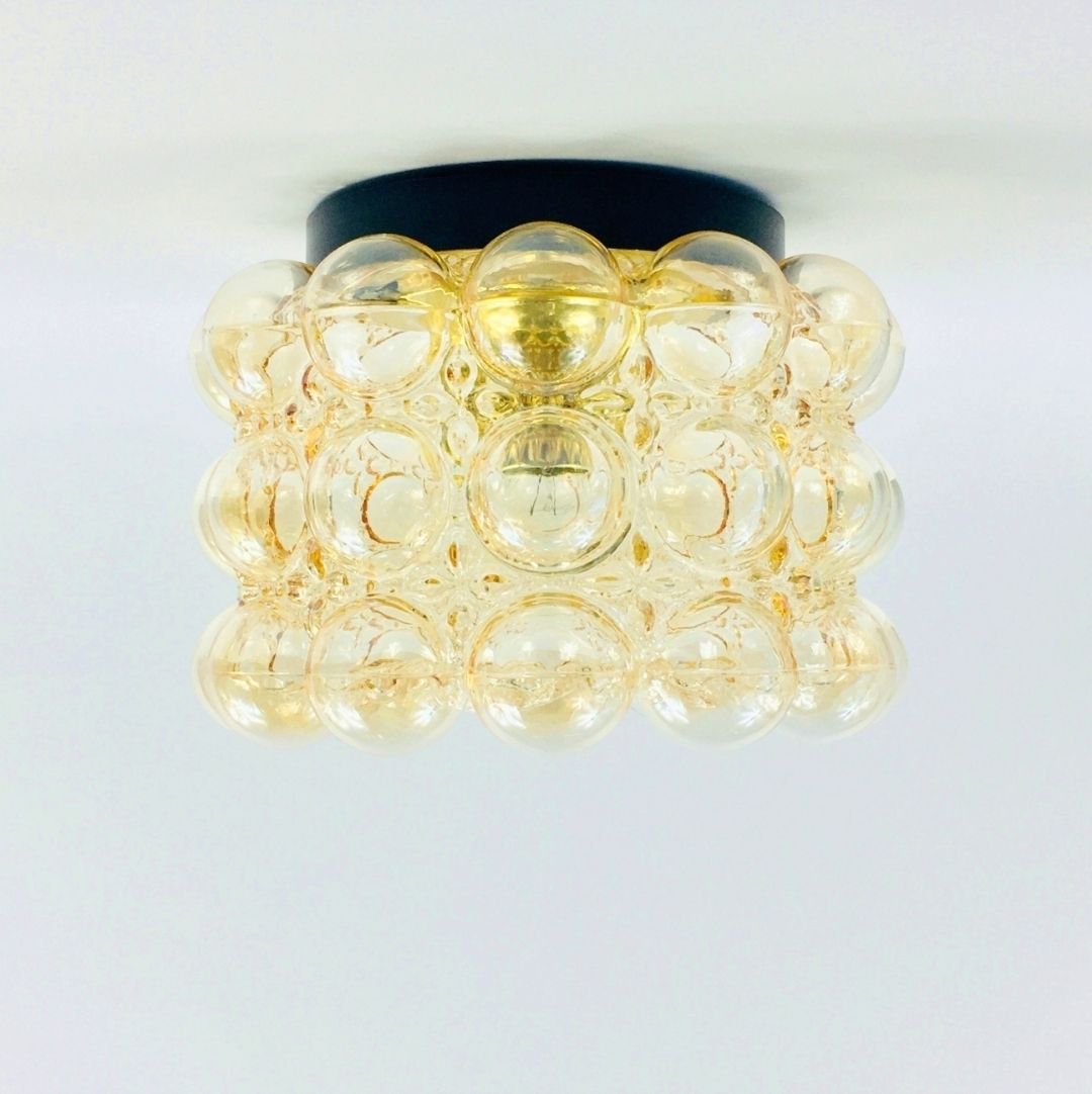 Mid Century Amber Bubble Glass Plafondlamp Van Helena Tynell Voor Limburg, Duitsland, Jaren 1960