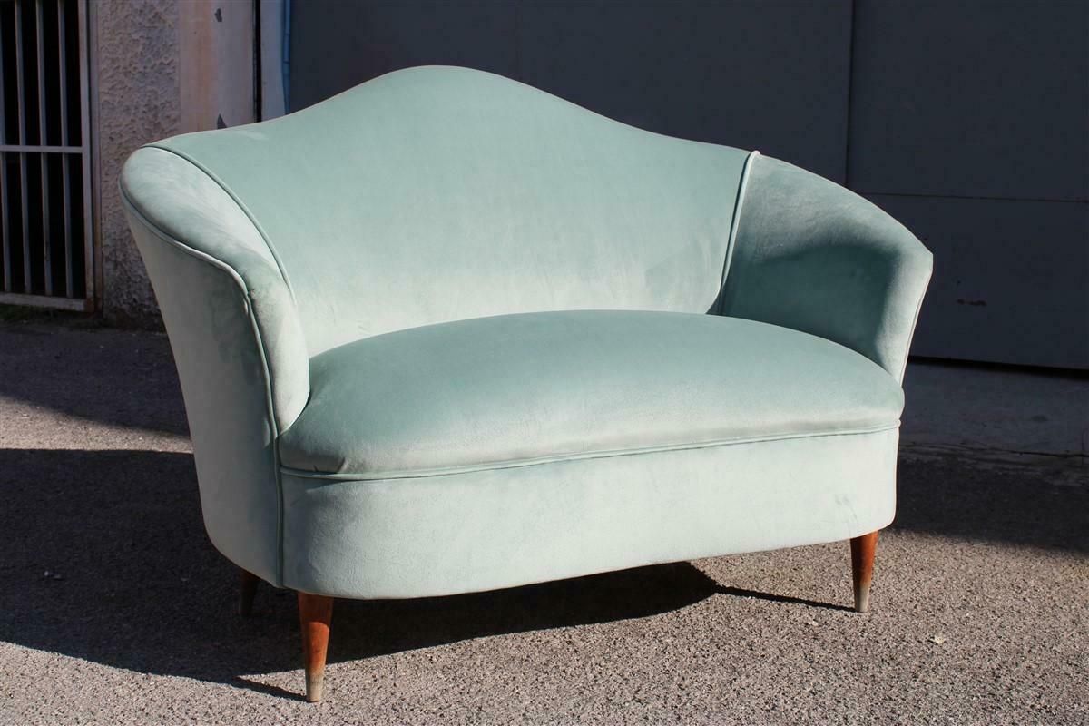 Small 2 Seater Sofa Cesare Lacca Italy 1950 Restored Green Velvet photo Furniture