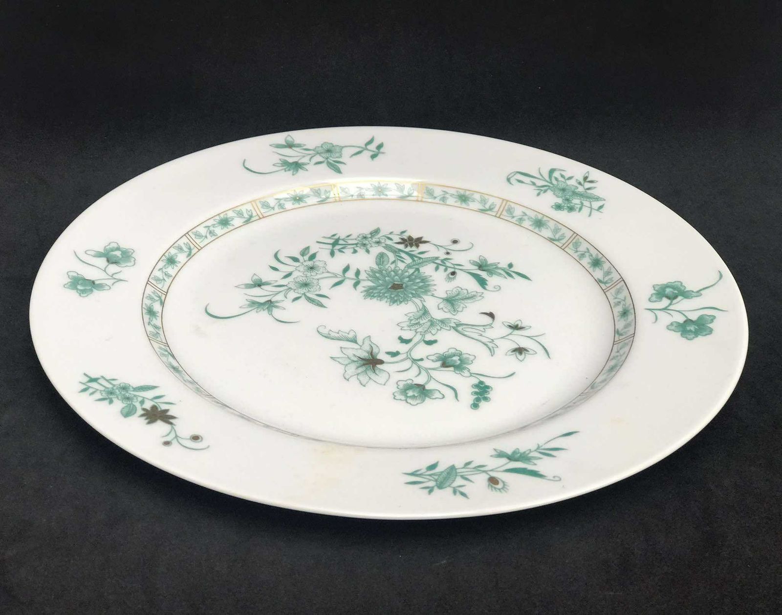 6 Porcelain Bernardaud Limoges Dinner Plates Set Pekin Pattern Discontinued Replacement Golden Rim Romantic Green Plants Flowers Christmas photo furniture