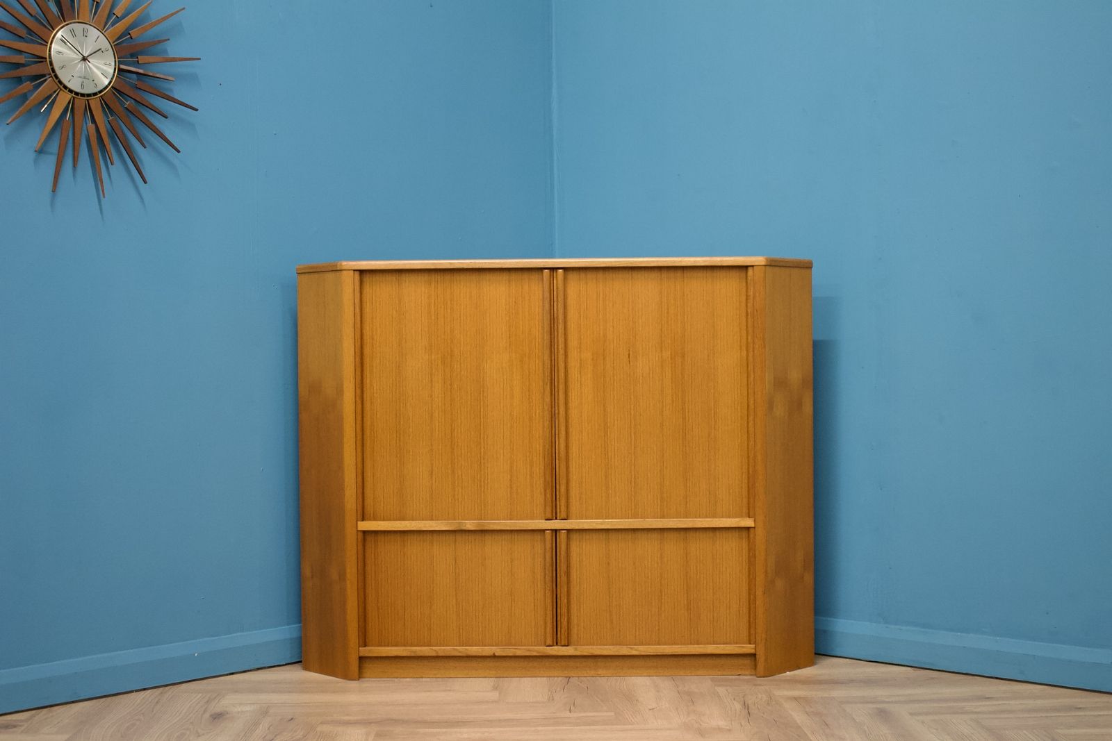 Mid Century Large Danish Teak Tambour Door Corner Tv Cabinet, 1970s