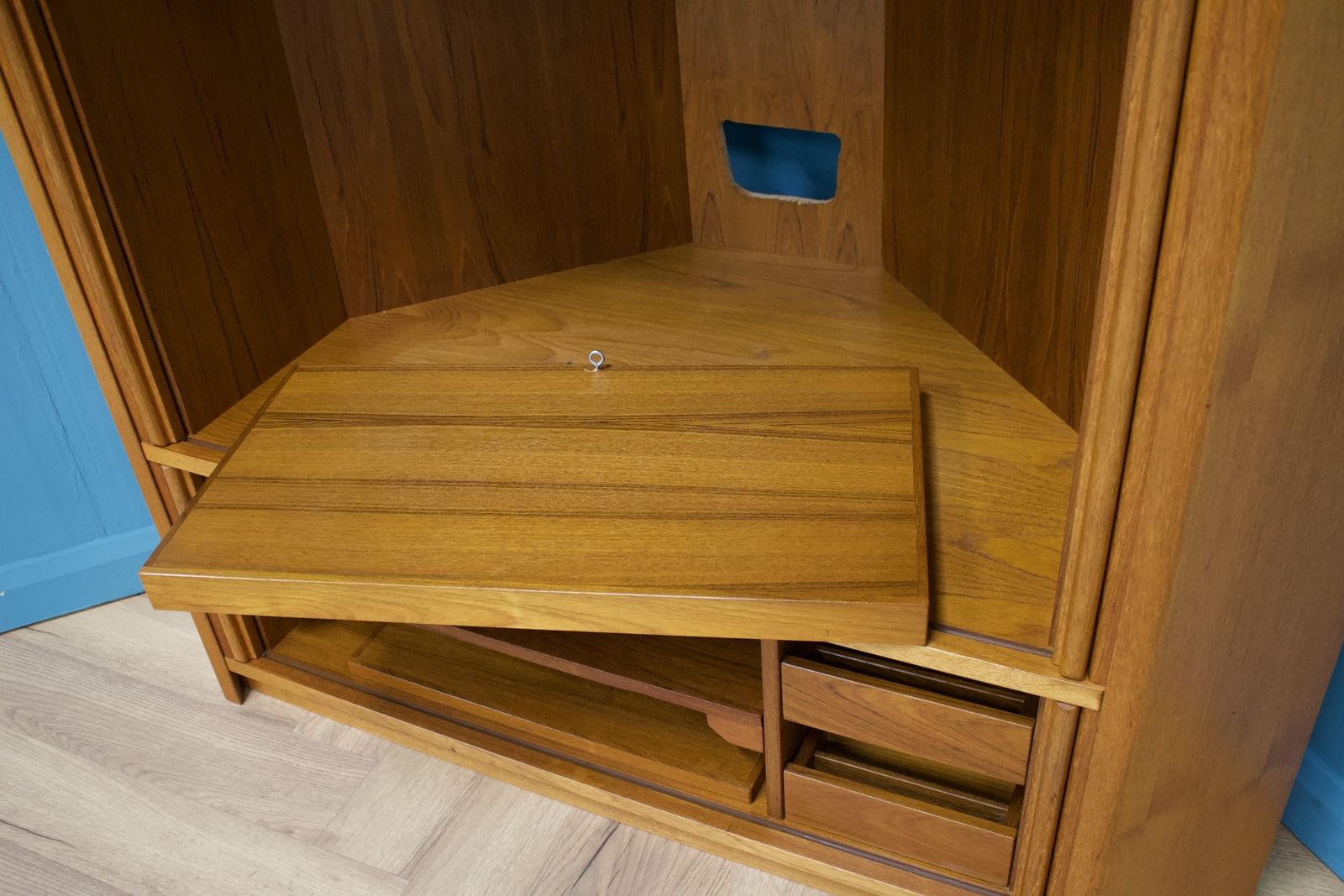 Mid Century Large Danish Teak Tambour Door Corner Tv Cabinet, 1970s photo buy
