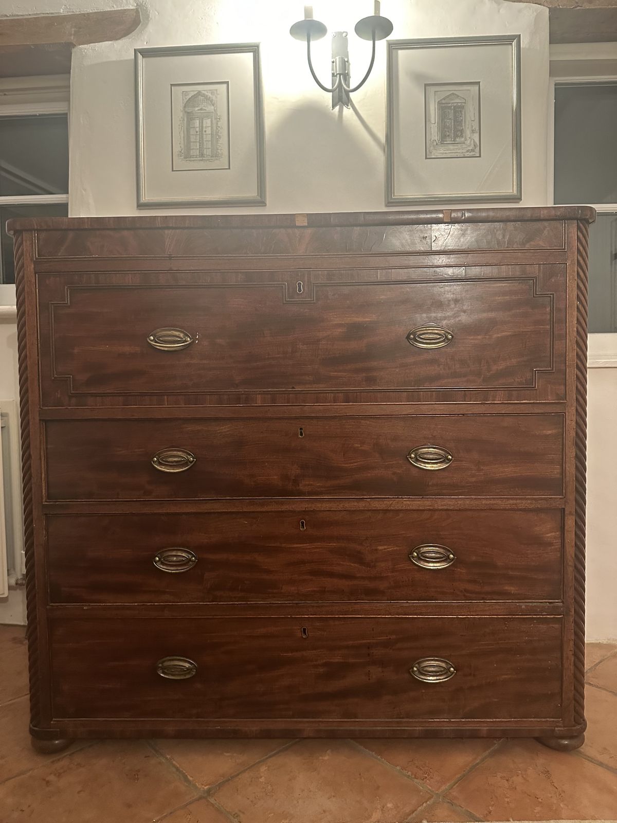 Large, Mahogany Secretaire Chest Of Drawers