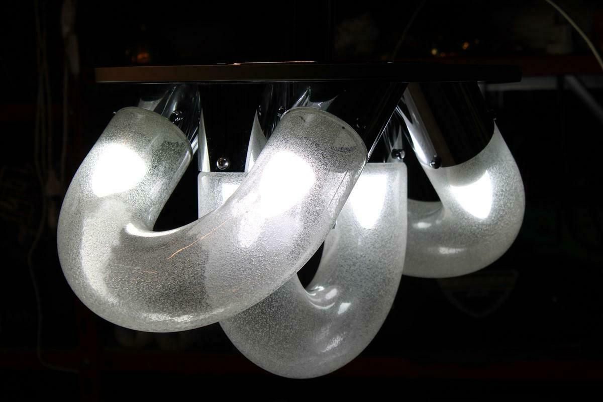Carlo Nason For Mazzega Chandelier Pop Art Pulegoso 1970 Chromed Metal photo vintage