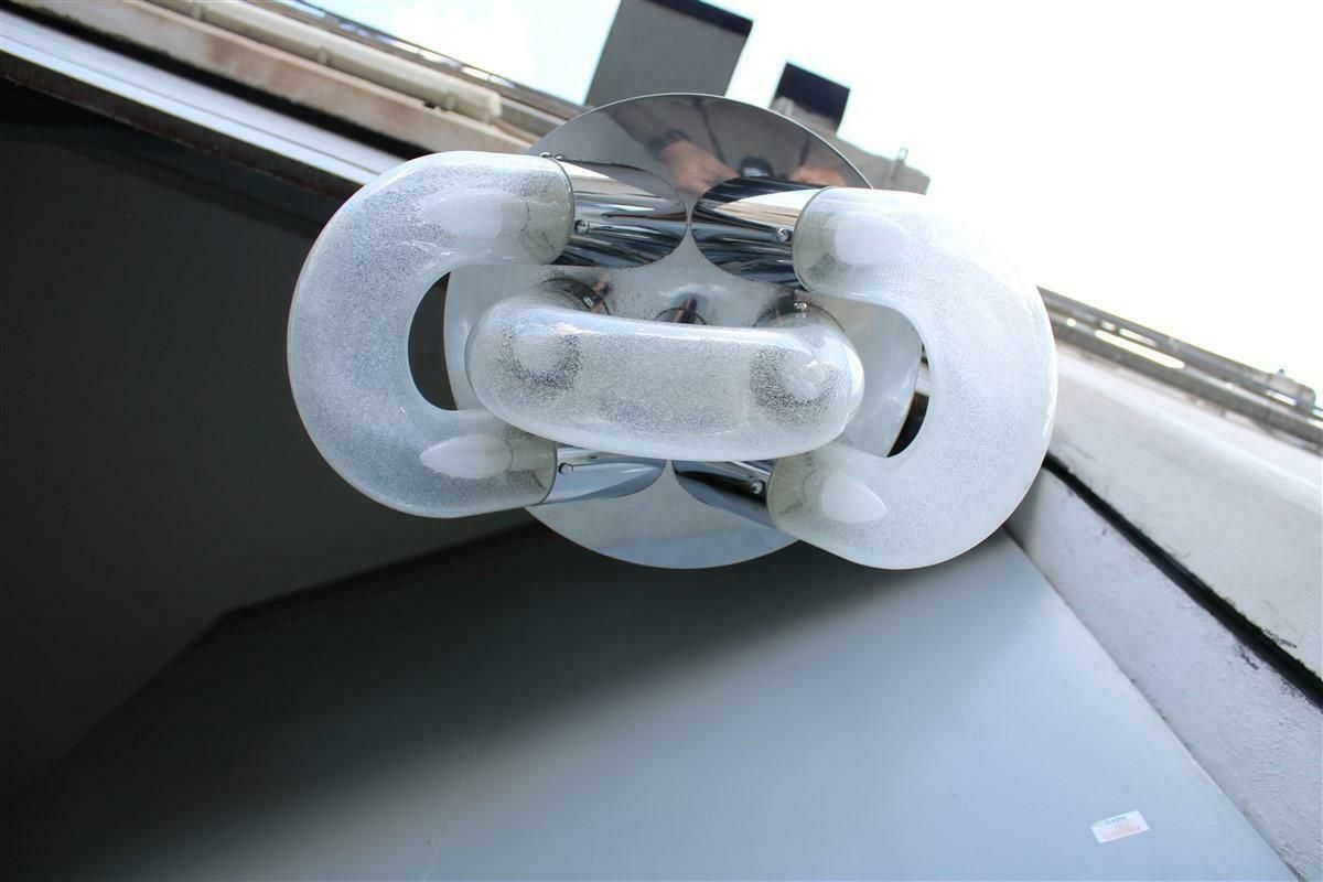 photo vintage Carlo Nason For Mazzega Chandelier Pop Art Pulegoso 1970 Chromed Metal