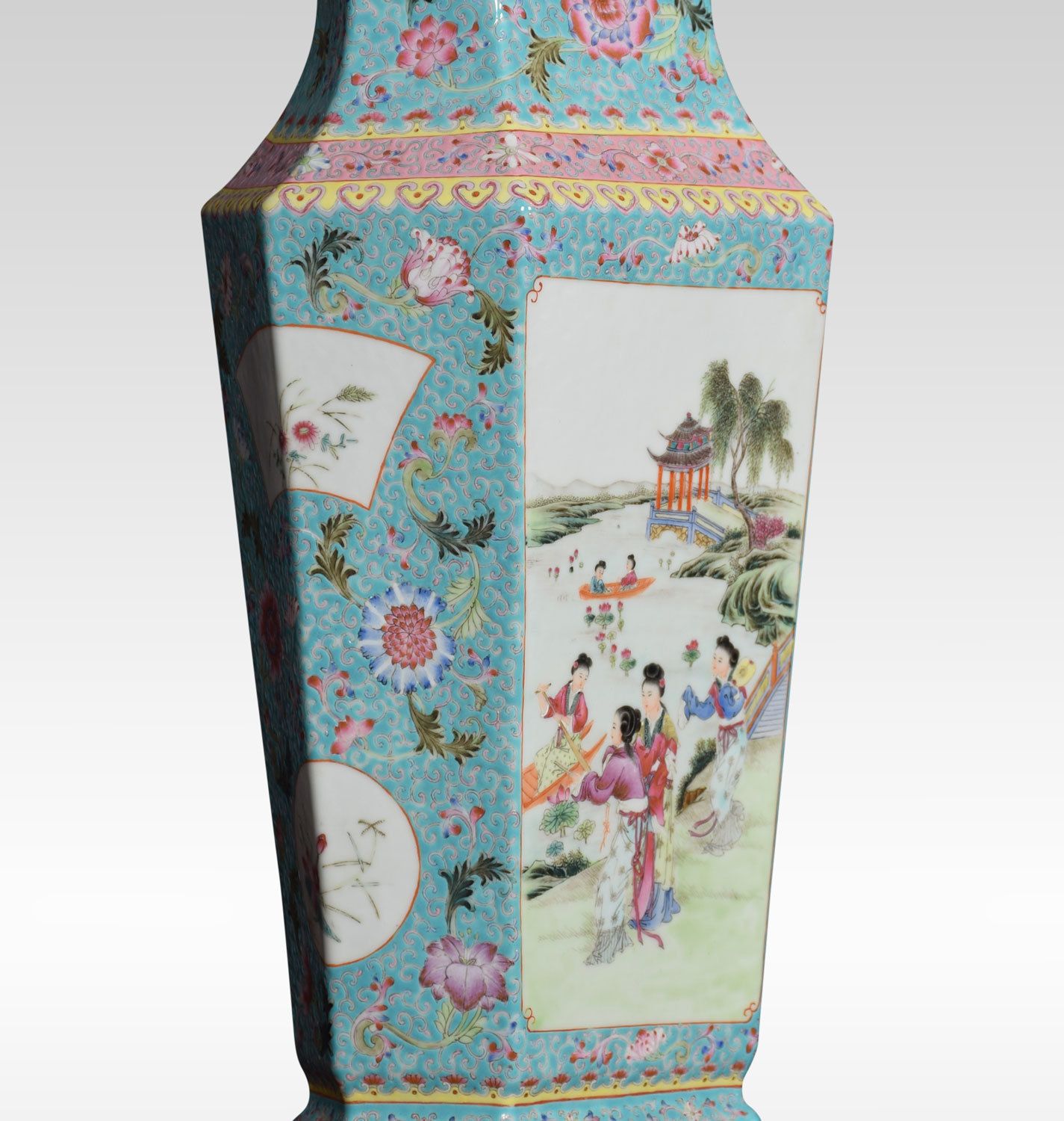 Famille Rose Canton Porcelain Vase Lamp photo for sale