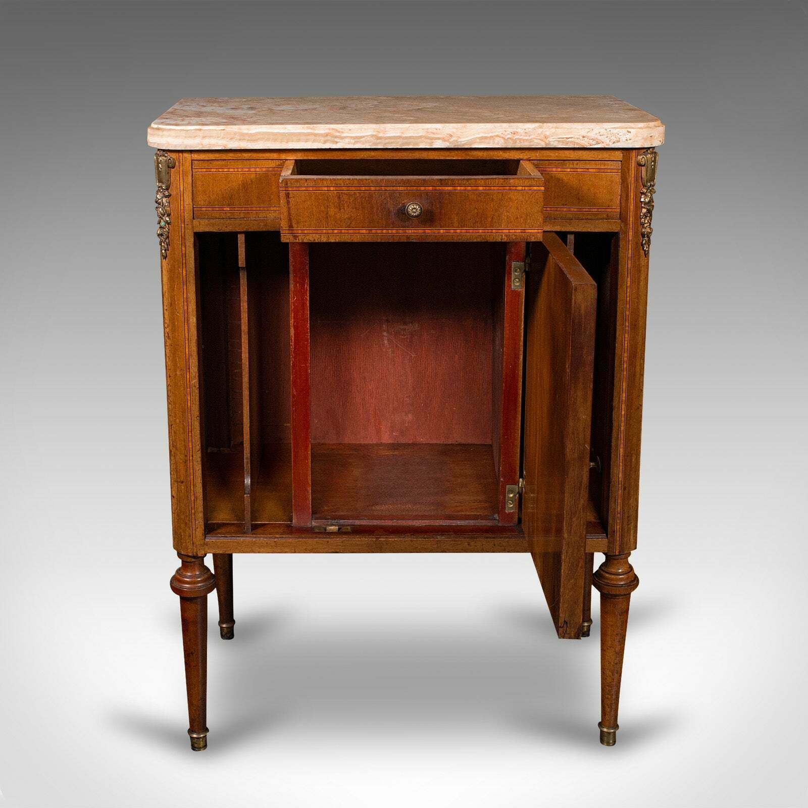 Antique Bedside Cabinet, French Kingwood, Marble, Nightstand Cupboard, Victorian photo for sale