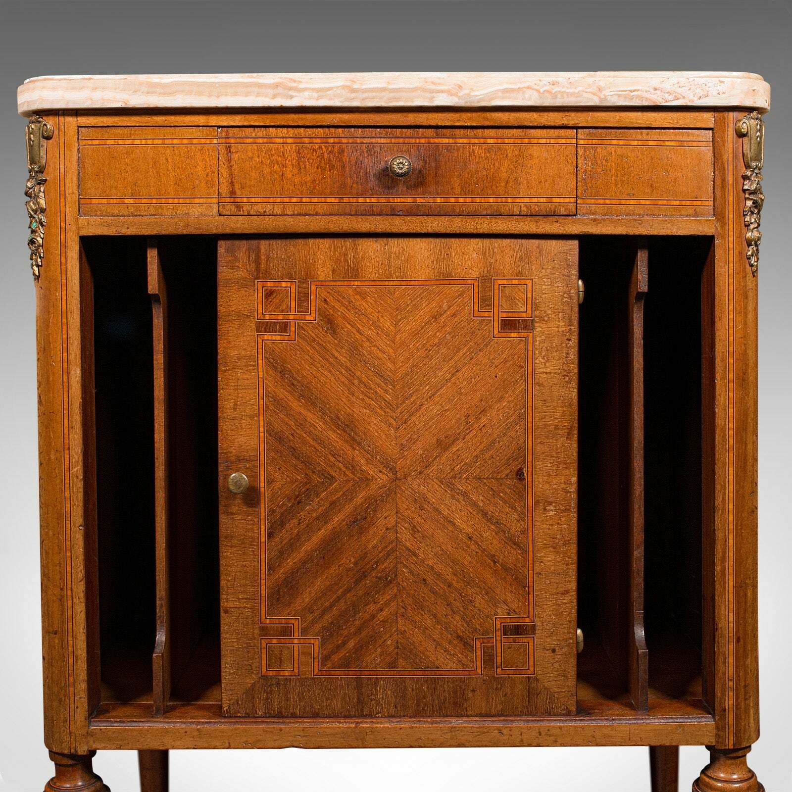 photo for sale Antique Bedside Cabinet, French Kingwood, Marble, Nightstand Cupboard, Victorian