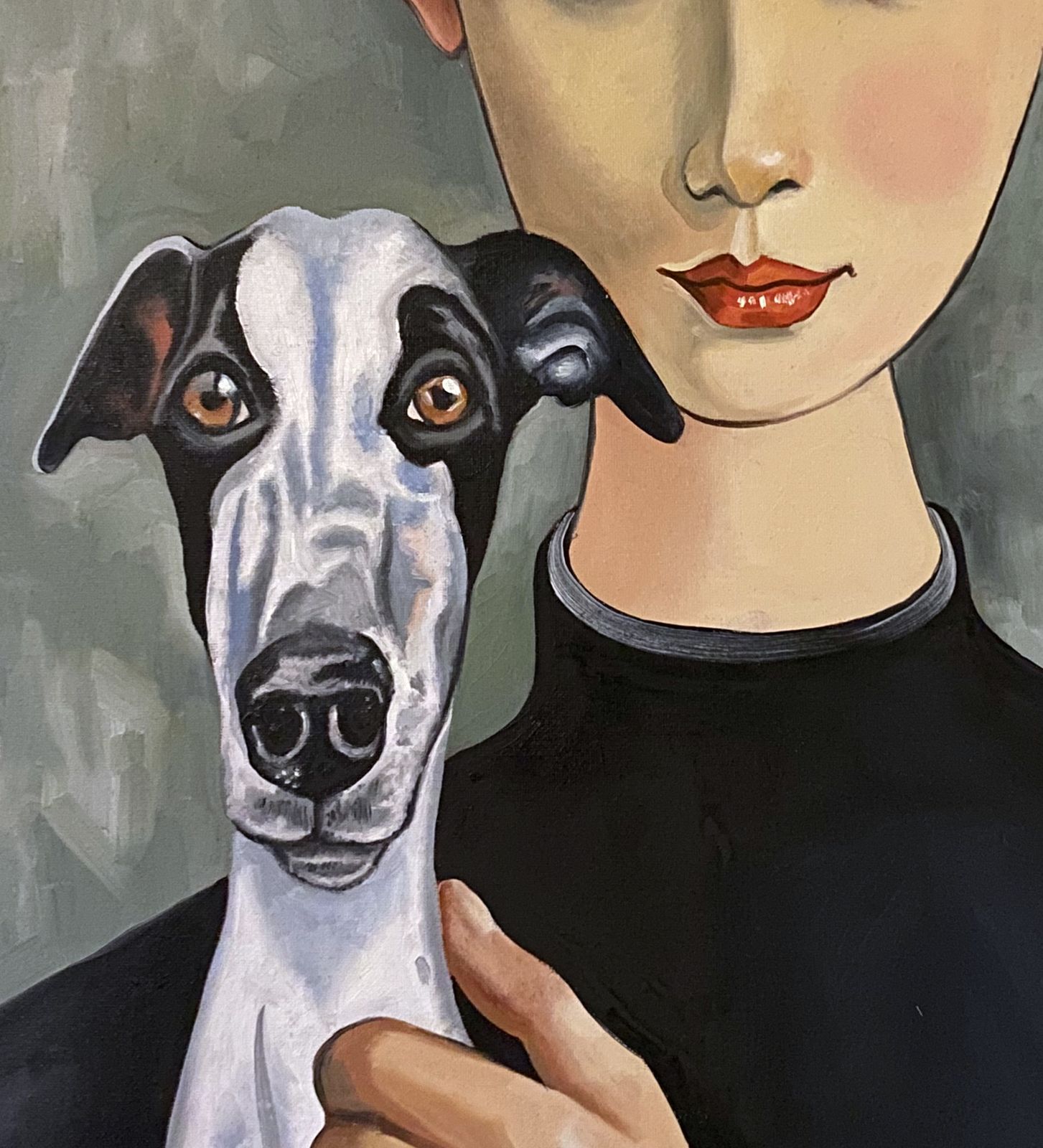 Contemporary Oil Painting On Canvas "Girl With Whippet" photo for sale
