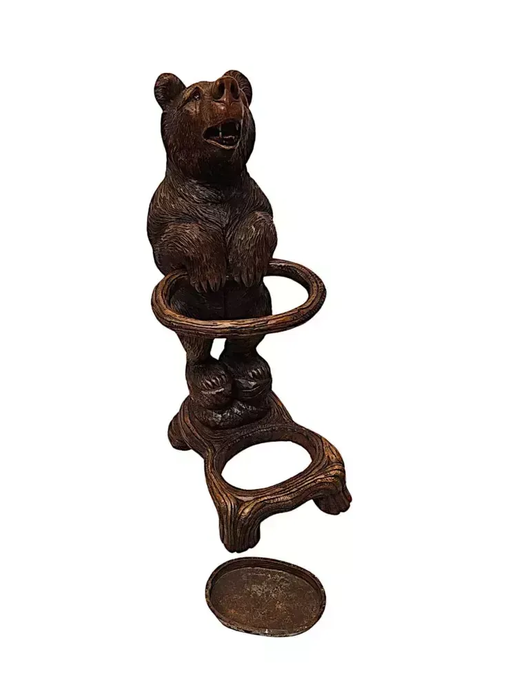 A Very Rare 19th Century Original Black Forest Bear Stick Or Umbrella Stand photo vinterior