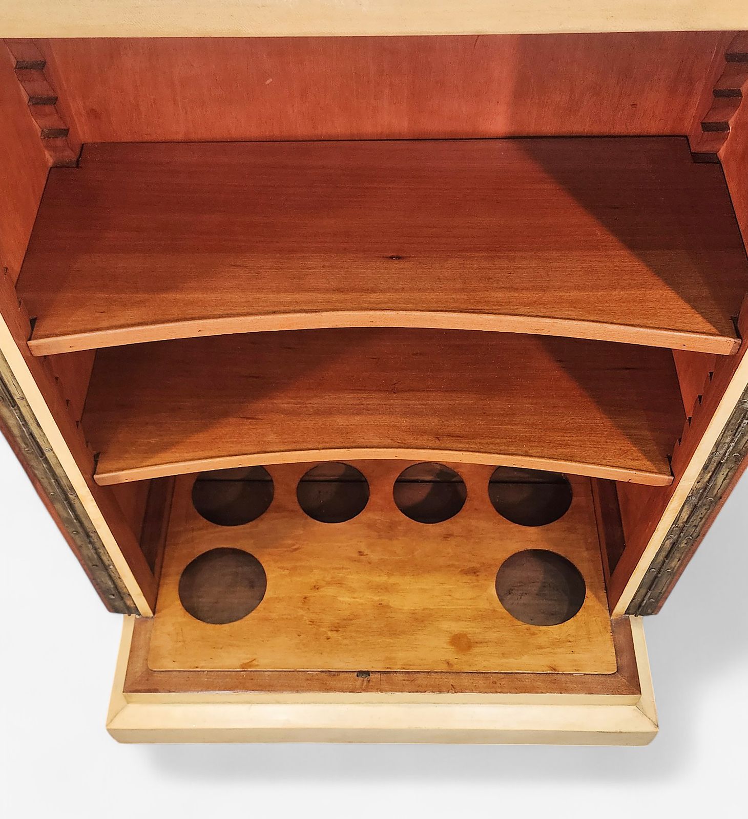 Mid 20th Century Modern Parchment Covered Wood Dry Bar Storage In The Style Of Jean Charles Moreux, France photo Furniture