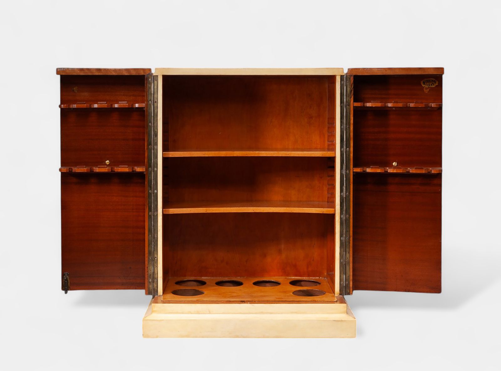photo furniture Mid 20th Century Modern Parchment Covered Wood Dry Bar Storage In The Style Of Jean Charles Moreux, France
