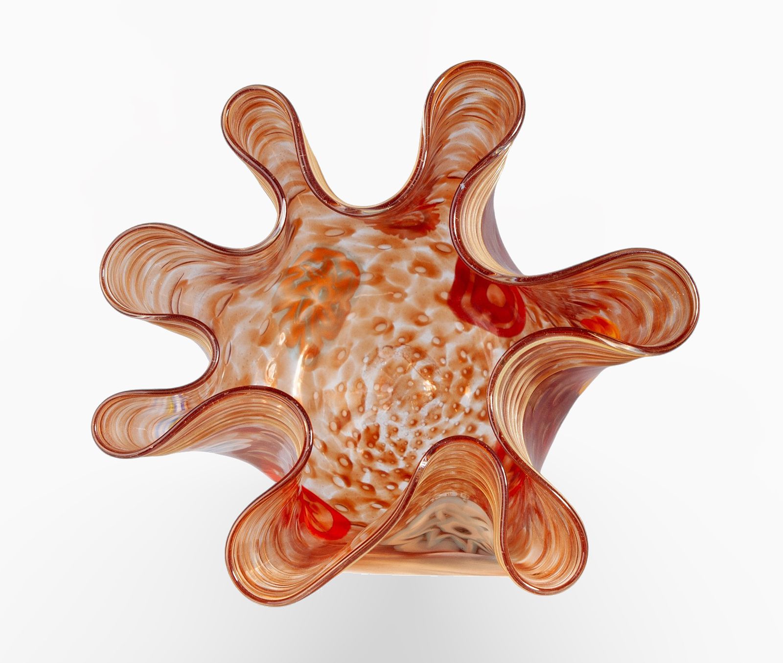 Mid 20th Century Modern Flowered Orange Murano Glass 'Fazzoletto' Vase With Folds, Italy photo Home Decor