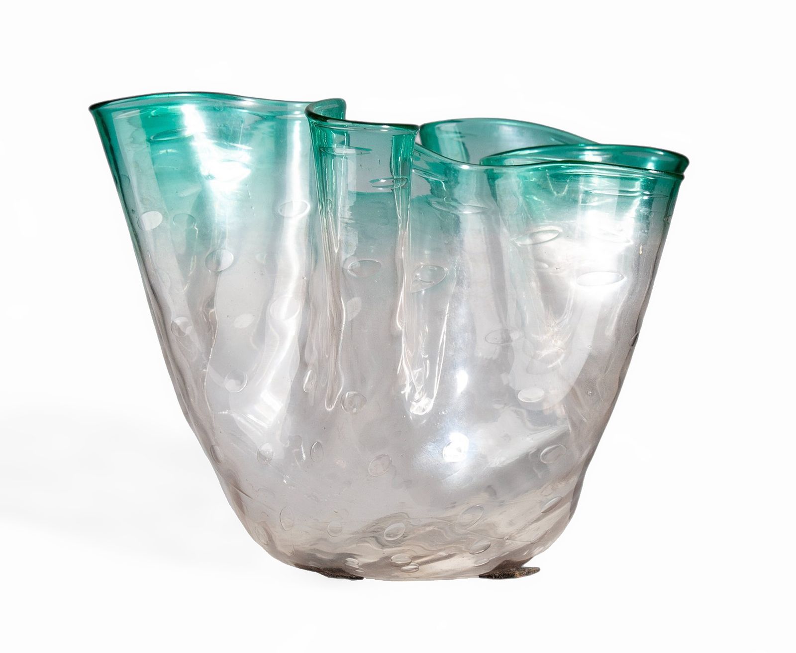 Mid 20th Century Modern Blueish Murano Glass 'Fazzoletto' Vase With Folds, Italy photo for sale