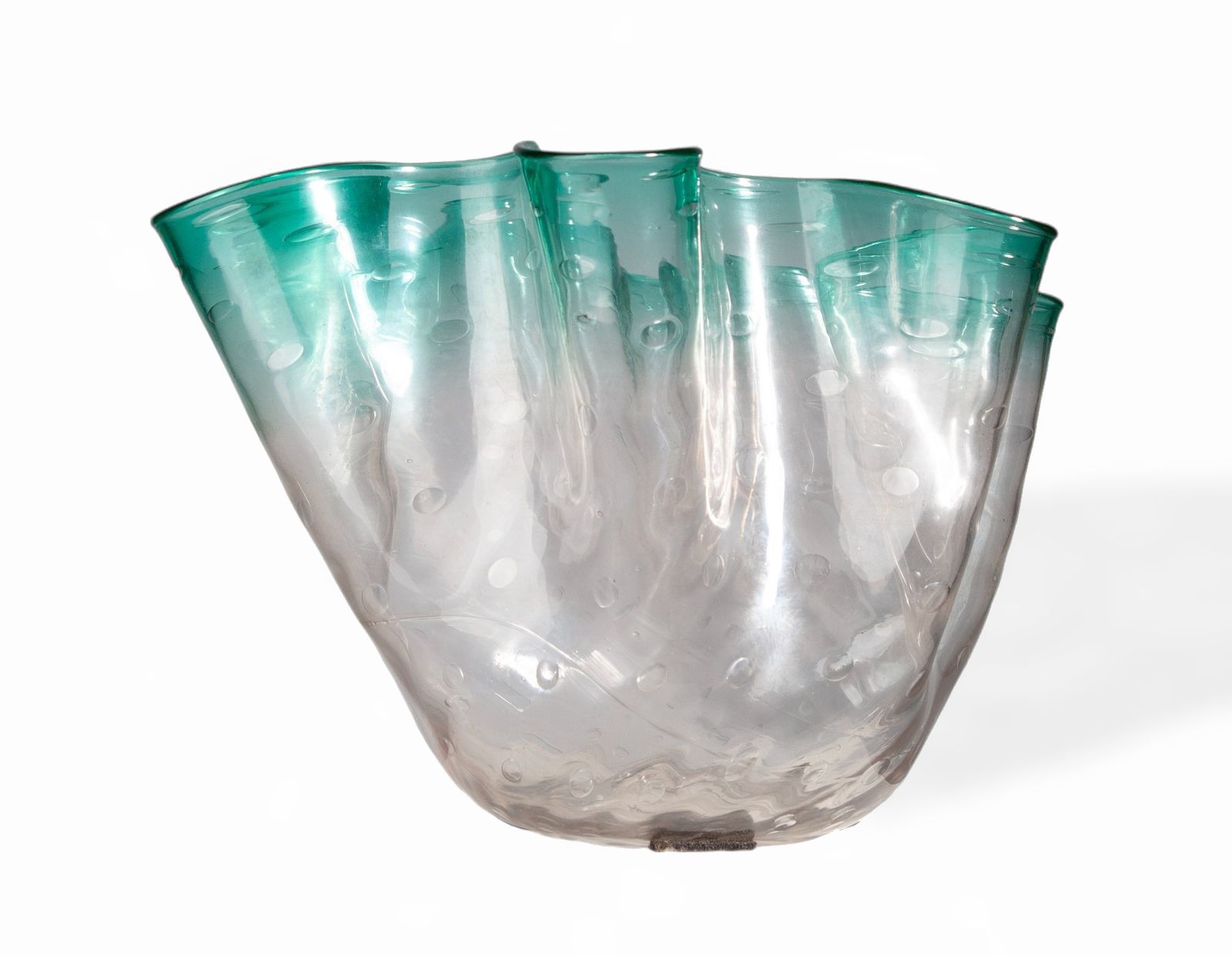 Mid 20th Century Modern Blueish Murano Glass 'Fazzoletto' Vase With Folds, Italy