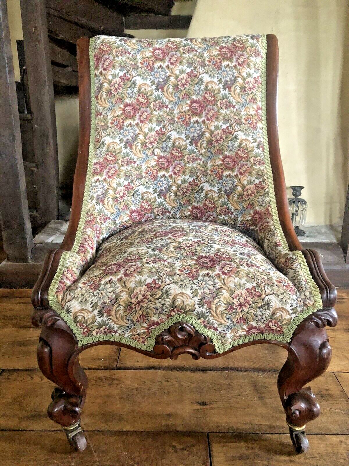 Original Antique Ornate Woven Tapestry Ladies Slipper Nursing Chair