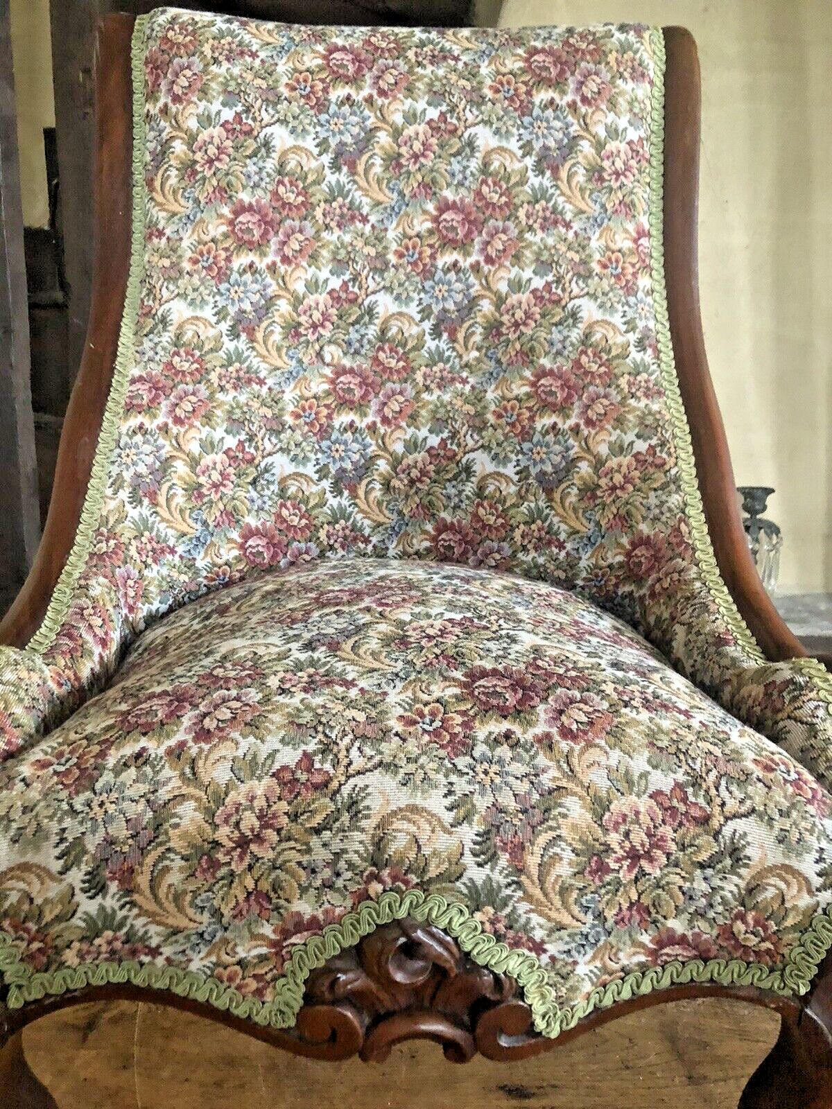 Original Antique Ornate Woven Tapestry Ladies Slipper Nursing Chair photo buy