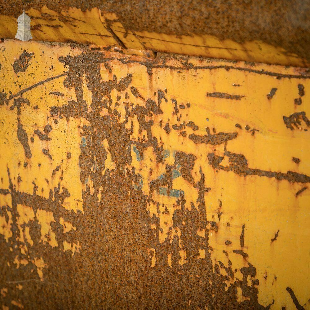 photo for sale Wheeled Industrial Cart, Rusty Distressed Yellow Painted Steel, Factory Skip