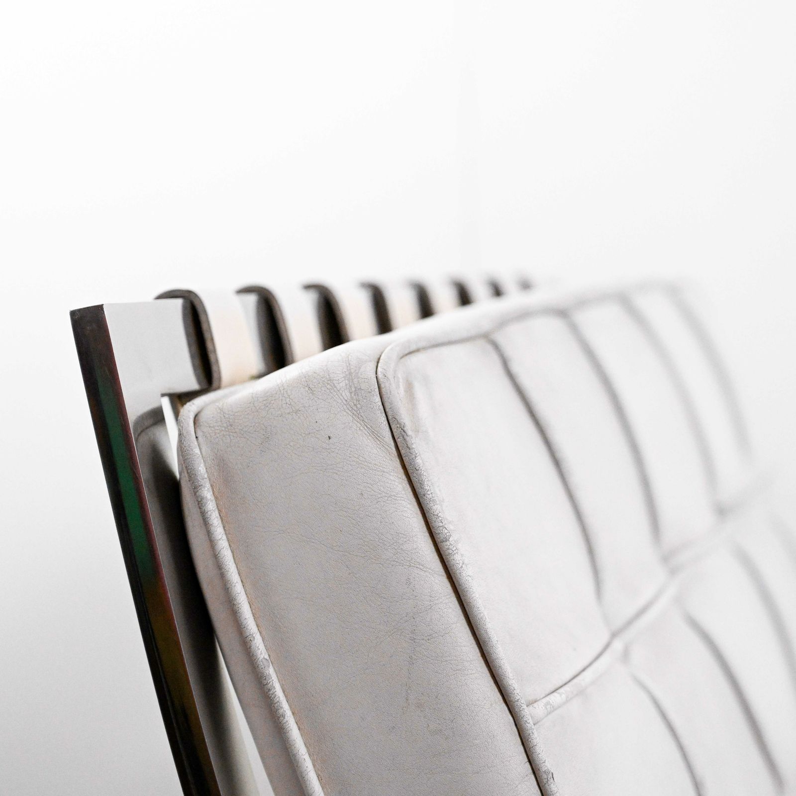 photo for sale Barcelona Chair In Off White Leather Designed By Ludwig Mies Von Der Rohe