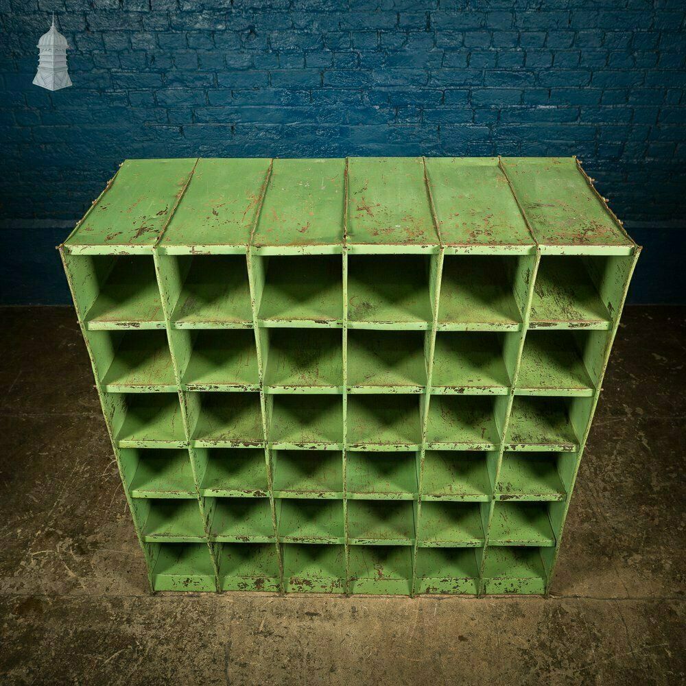 photo for sale Green Painted Steel Industrial Workshop Pigeonhole Shelf Unit