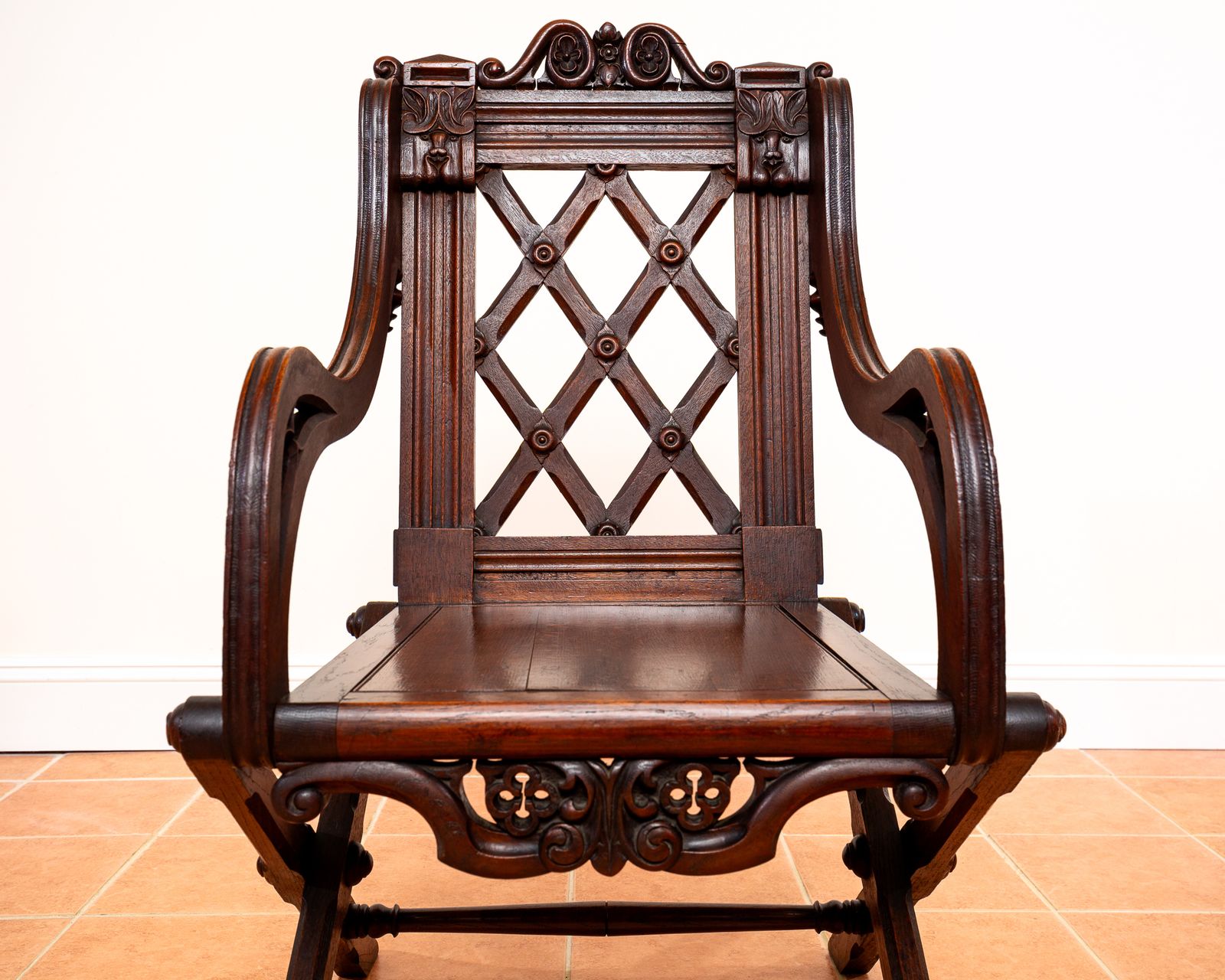 2950.0 Glastonbury Chair 1830 Throne Chair Gothic Revival Hall Statement Chair Richard Bridgens Oak Baronial 19th Century V.Ictorian Armchair Ecclesiastical photo