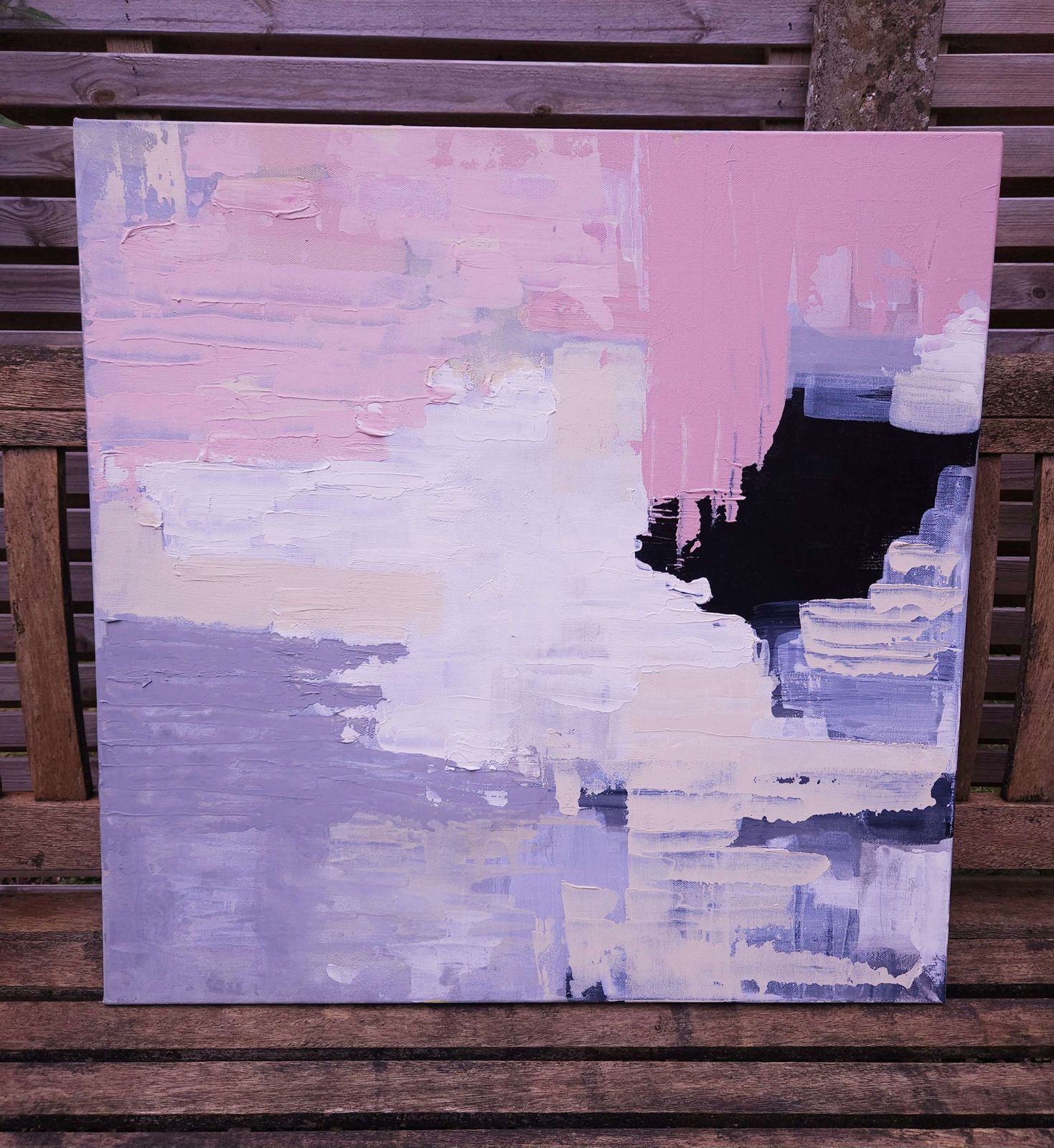 Large, Abstract Oil On Canvas In Pastel Tones photo Art