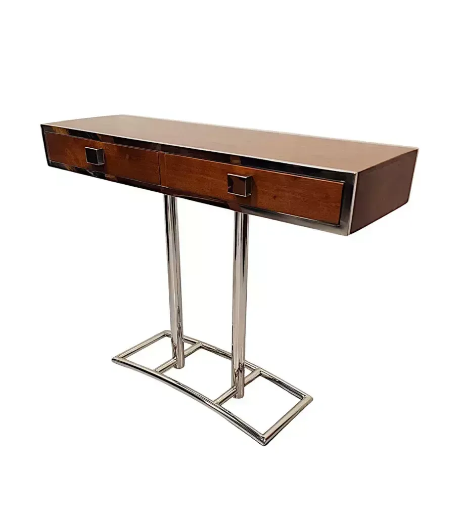 A Fabulous Hand Made Art Deco Design Walnut And Chrome Console Table photo furniture