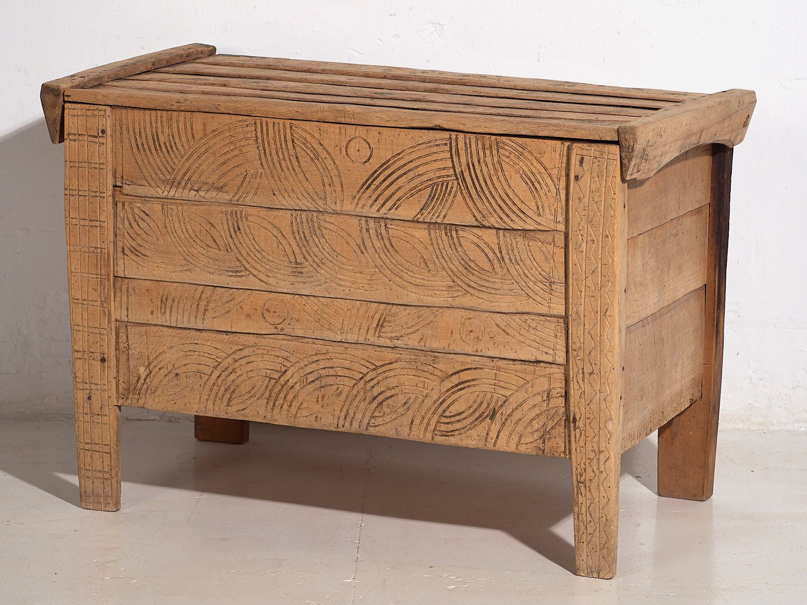 677.0 Carved Primitive Style Antique Chest (C.1920) #51 photo