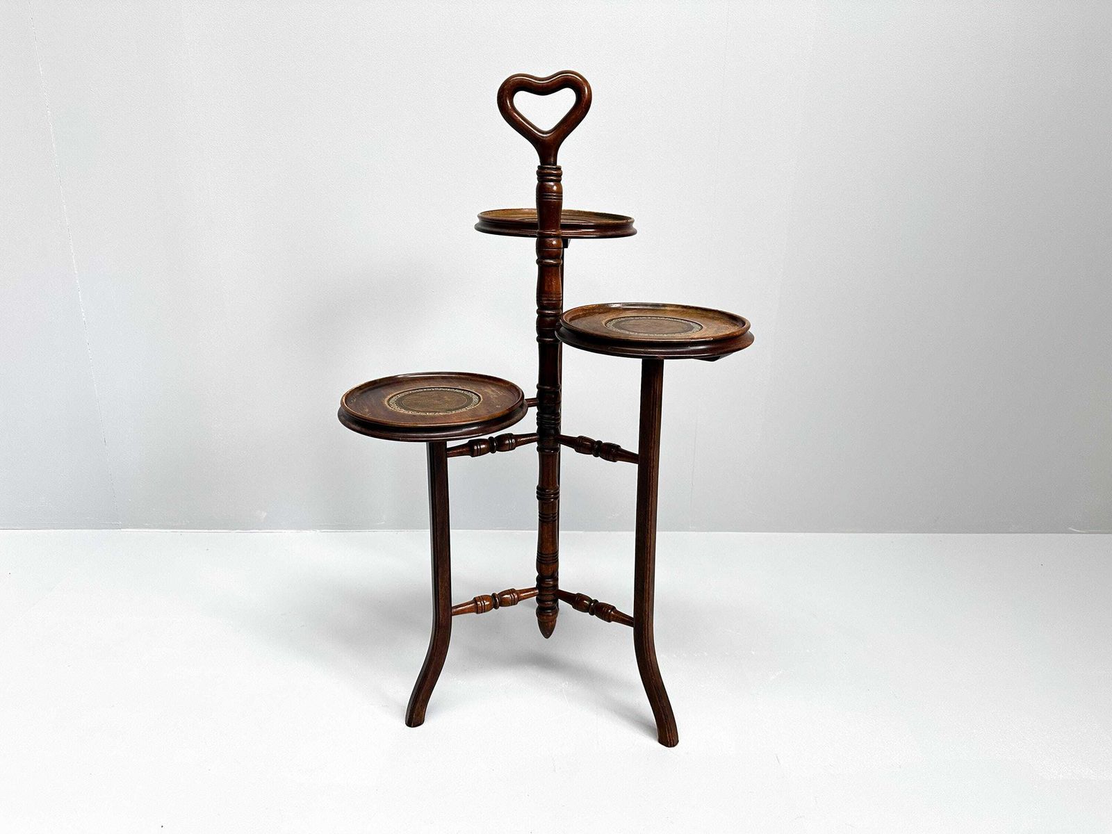 Vintage Wood And Leather Three Tier Cake Stand | Plant Stand