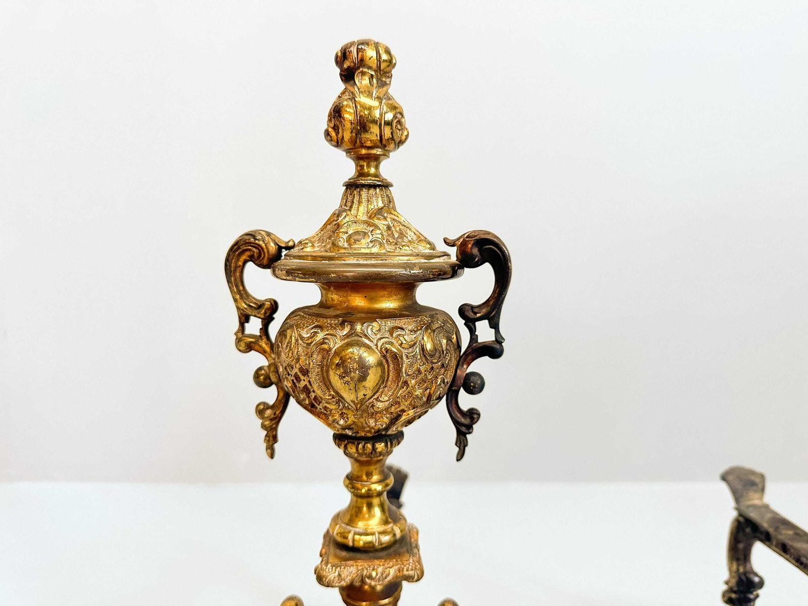 Antique Dutch Brass Andirons   Vintage Fireplace Decor, Log Holders photo furniture