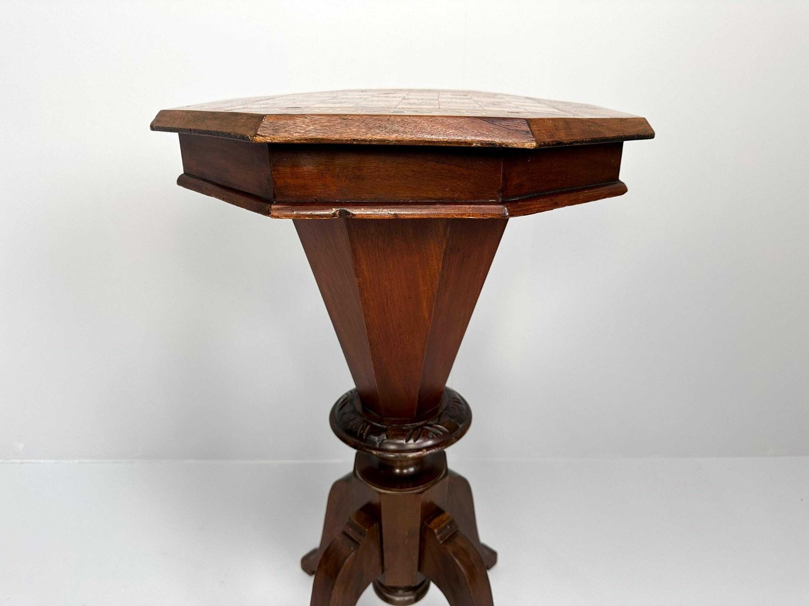 Antique Inlaid Chess Table, Trumpet Sewing Table photo vinterior