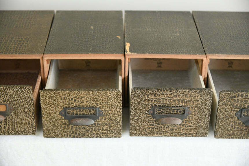6 Vintage Canto Faux Croc Skin Index Card Filing Drawers photo Home Decor