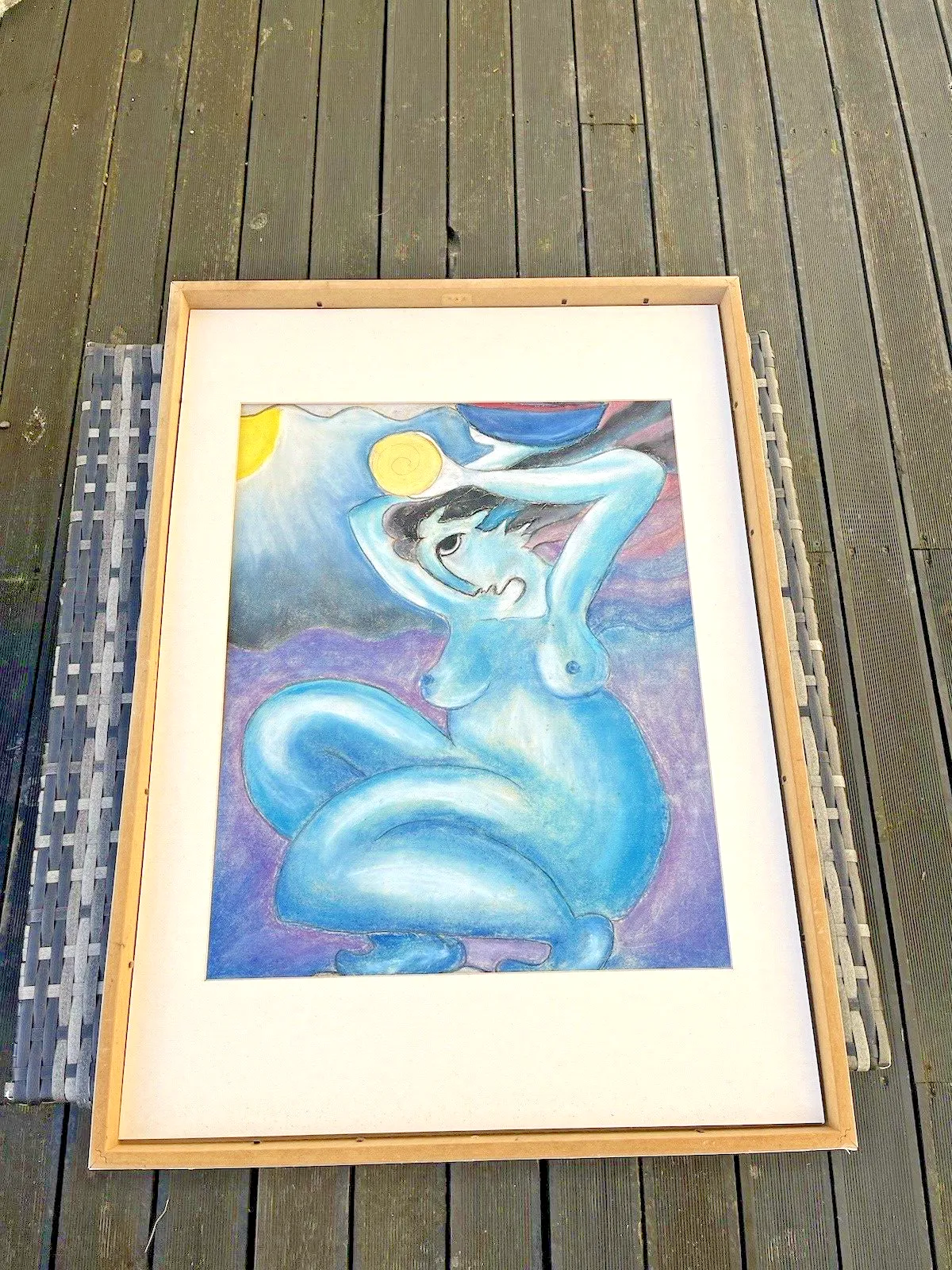 Unusual Vintage Expressionist Nude Pastel Chalk Painting Picasso Style Abstract photo Art