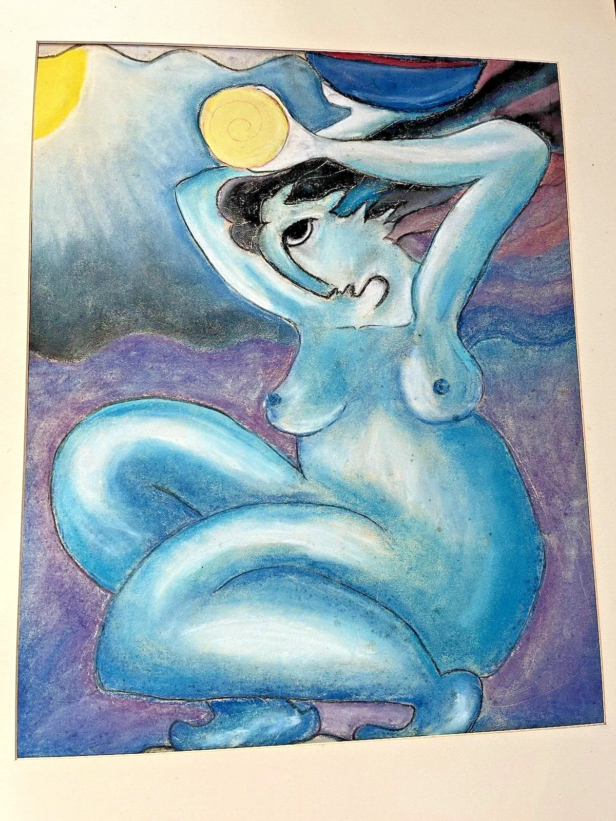 250.0 Unusual Vintage Expressionist Nude Pastel Chalk Painting Picasso Style Abstract photo