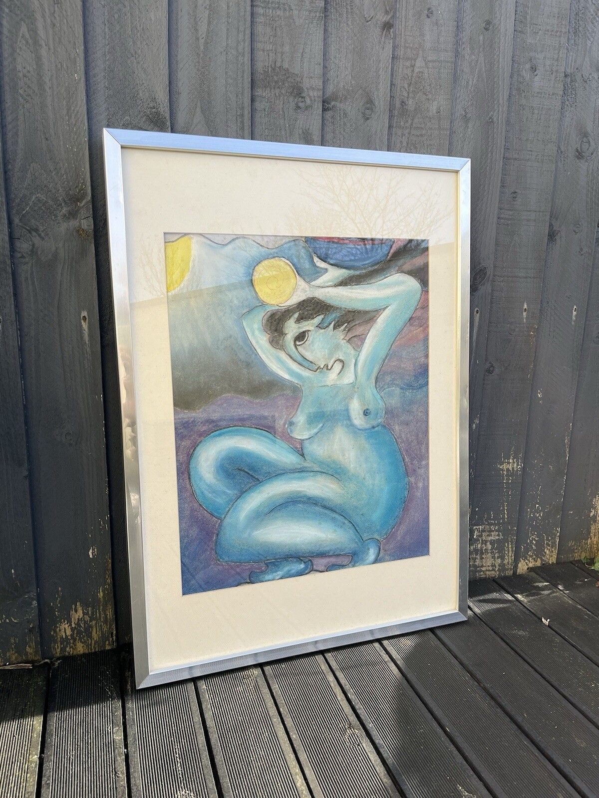 photo vinterior Unusual Vintage Expressionist Nude Pastel Chalk Painting Picasso Style Abstract