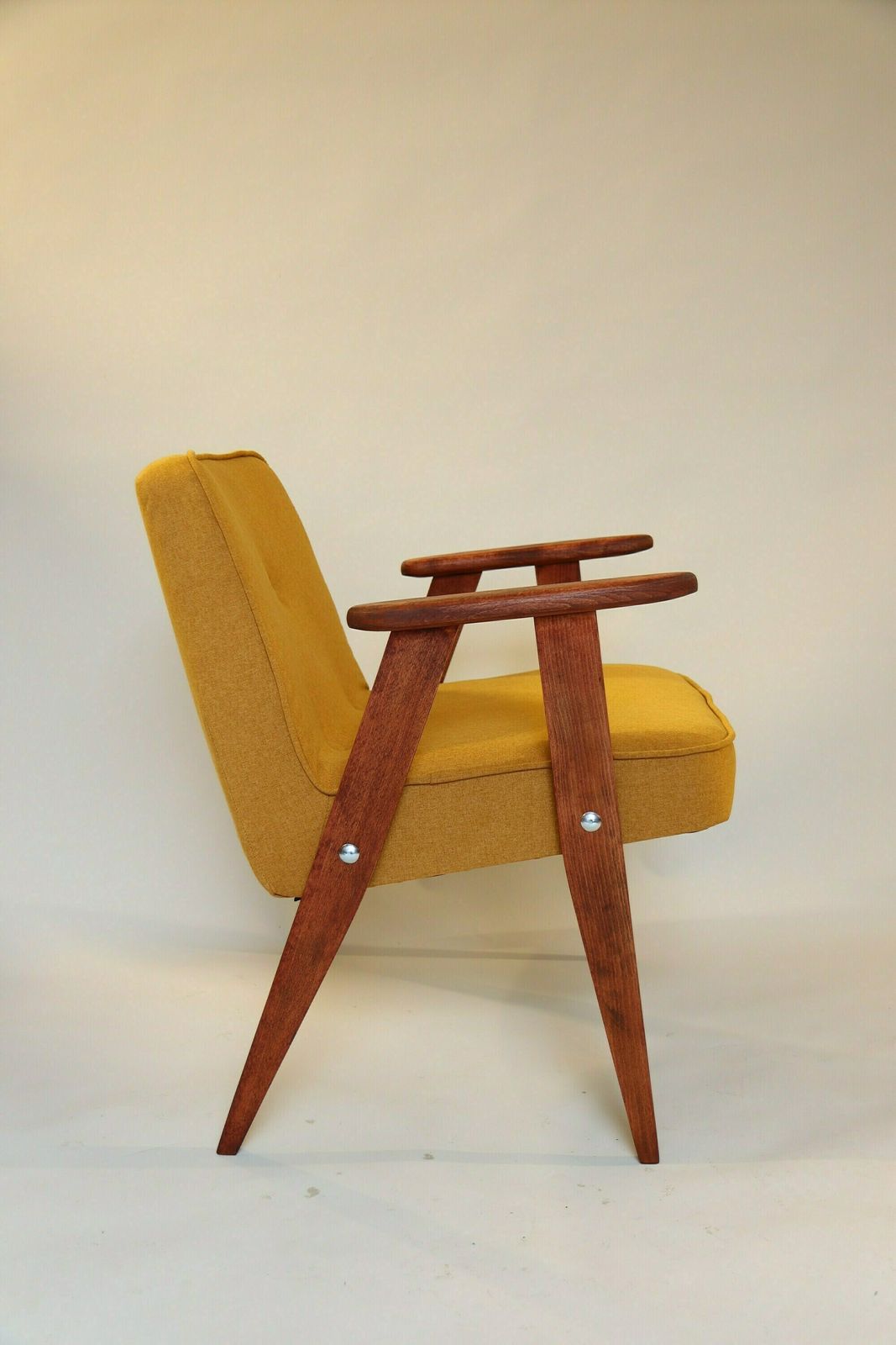 Scandinavian Armchair Oryginal Vintage Mid Century Modern Wooden Chair Design 1962 Yellow Mellow Fabrics Living Room Wood Chair photo furniture