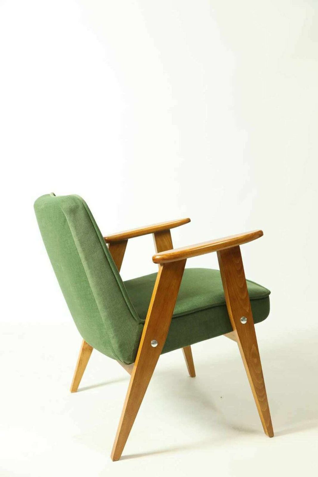 Original Vintage Armchair In Green Grass Velvet Scandinavian Design Living Room Wooden Armchair Cashmere Upholstery photo for sale