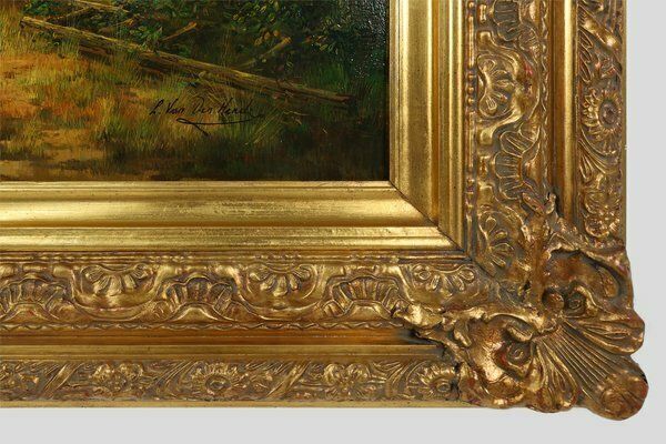 Belgian Artist, Farm Scene, 20th Century, Large Oil On Canvas, Framed photo Art