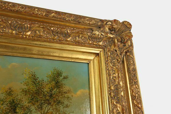 photo furniture Belgian Artist, Farm Scene, 20th Century, Large Oil On Canvas, Framed