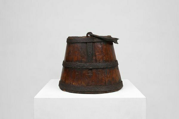 French Handmade Wooden Bucket, 15th Century photo Home Decor