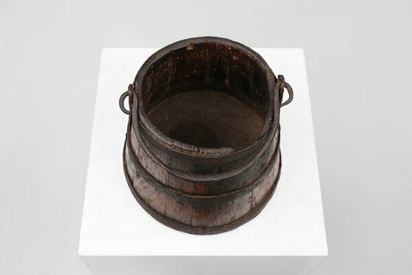 French Handmade Wooden Bucket, 15th Century photo vintage