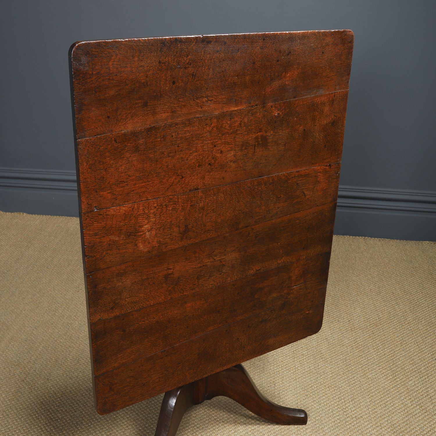 English Georgian Oak & Yew Wood Rectangular Top Occasional Wine Supper Tripod Table (Circa 1760) photo 995.0