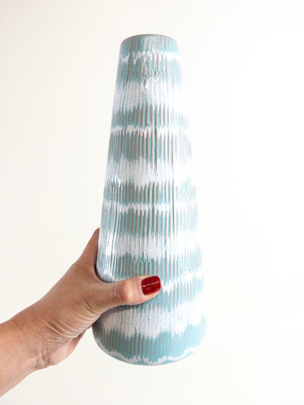 Waechtersbach Ceramic Vase   West German Ceramic Vase   Mint Textured Cone Vase   29 Cm Tall photo furniture
