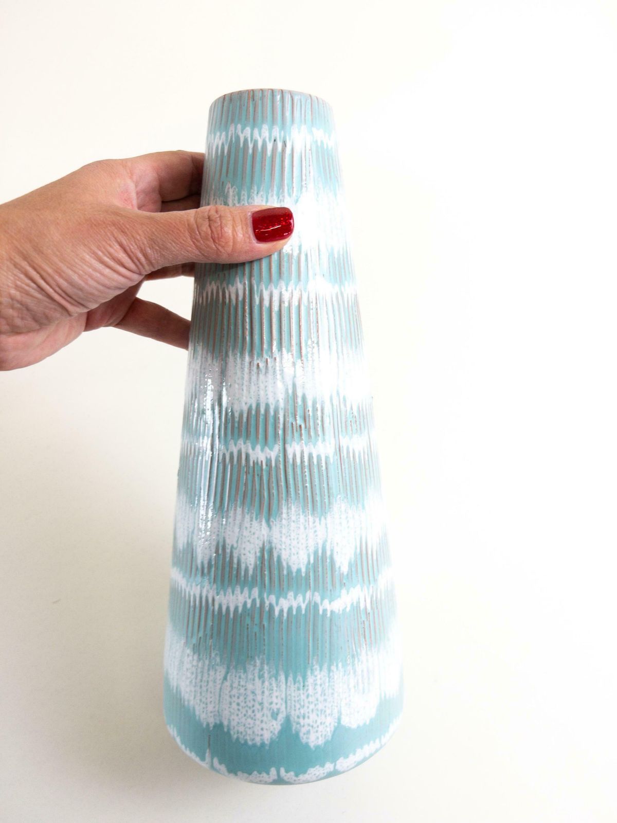 Waechtersbach Ceramic Vase   West German Ceramic Vase   Mint Textured Cone Vase   29 Cm Tall photo Home Decor