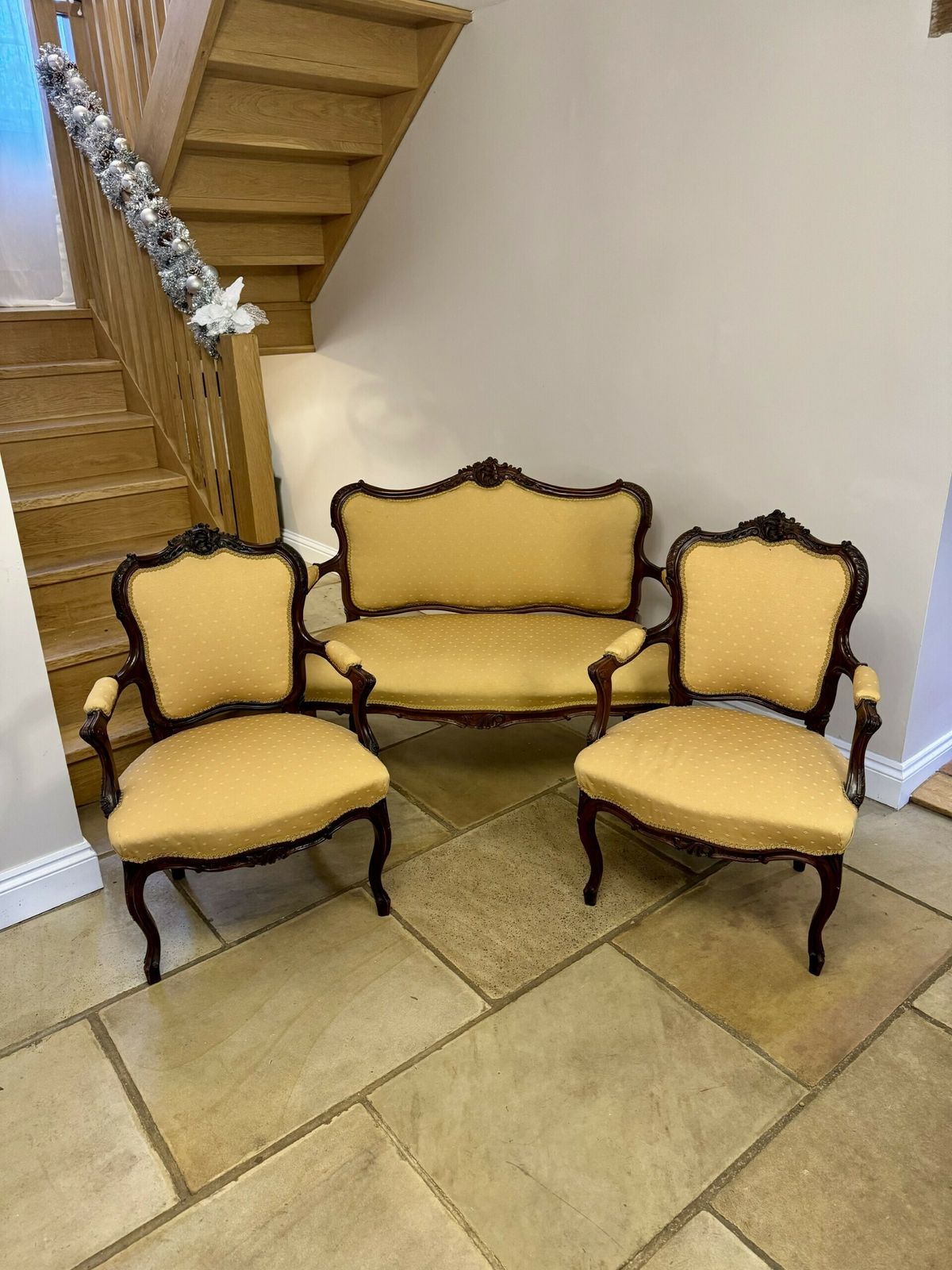 Fine Antique French Carved Walnut Three Piece Suite photo furniture