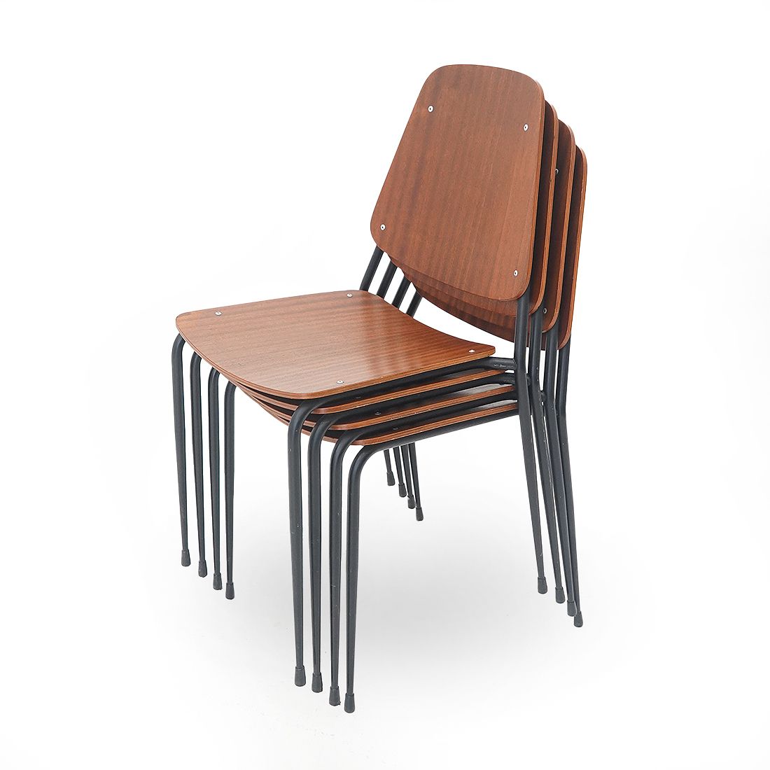 4 Chairs With Seat And Back In Curved Plywood, 1960s photo for sale
