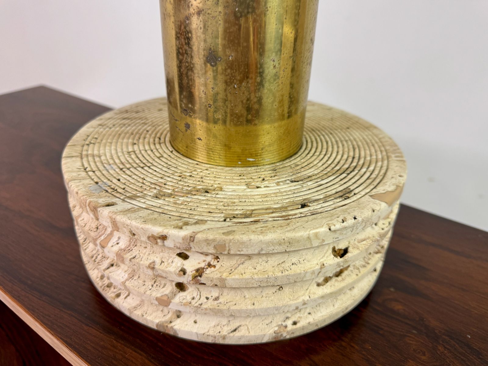 1970s Italian Travertine And Brass Table Lamp photo Lighting