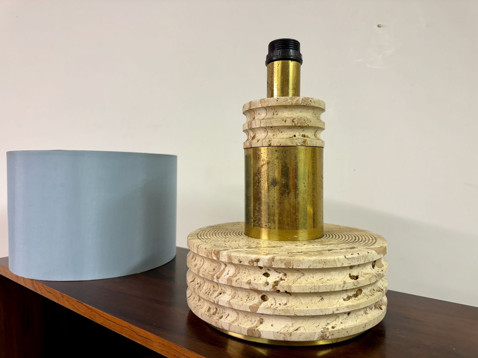 photo furniture 1970s Italian Travertine And Brass Table Lamp