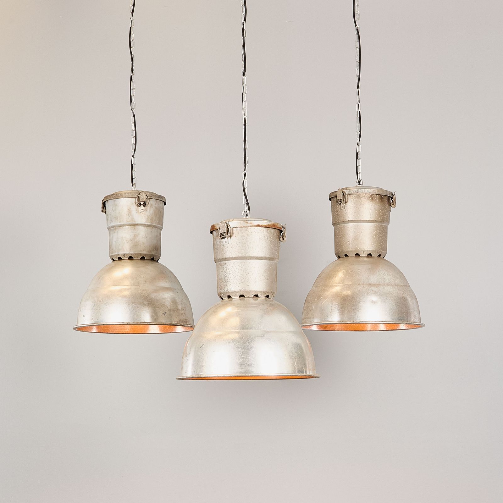 1960’s Large Industrial Spun Aluminium French Ceiling Pendant Lamps/Light Shades