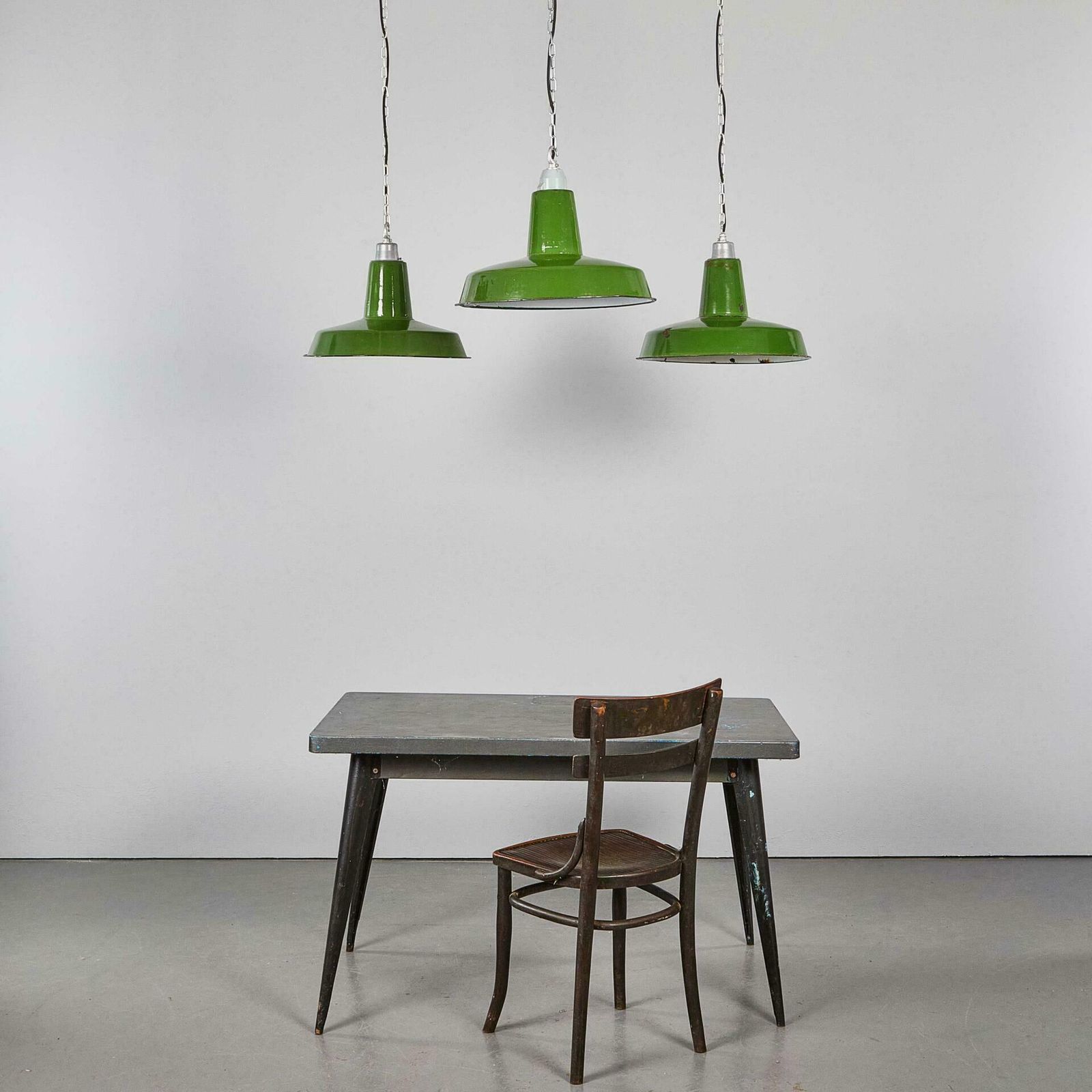 1960's Industrial Green Enamel Pendant Lamps photo furniture